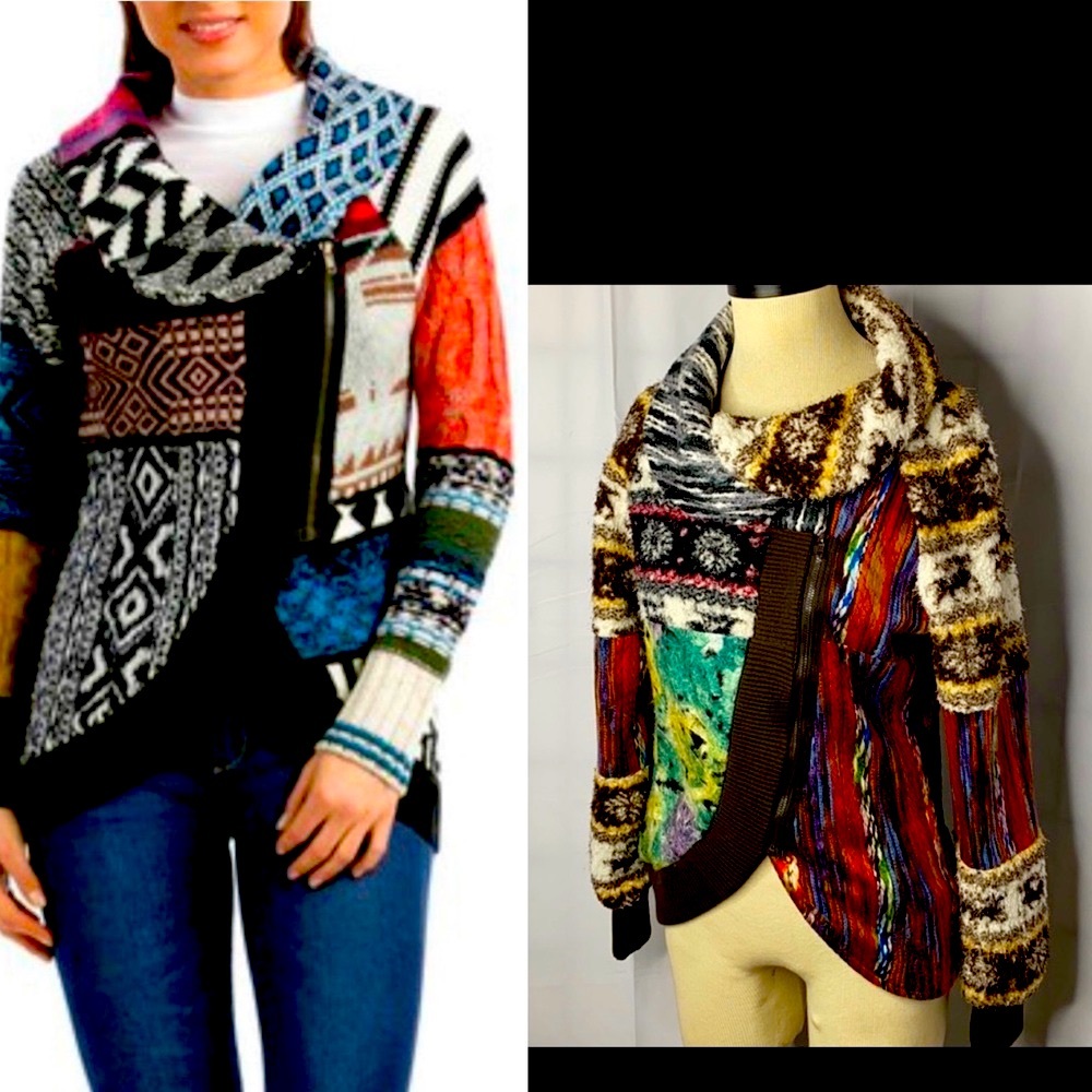 Adore Boho Artsy Patchwork Cowl Jacket Sz S